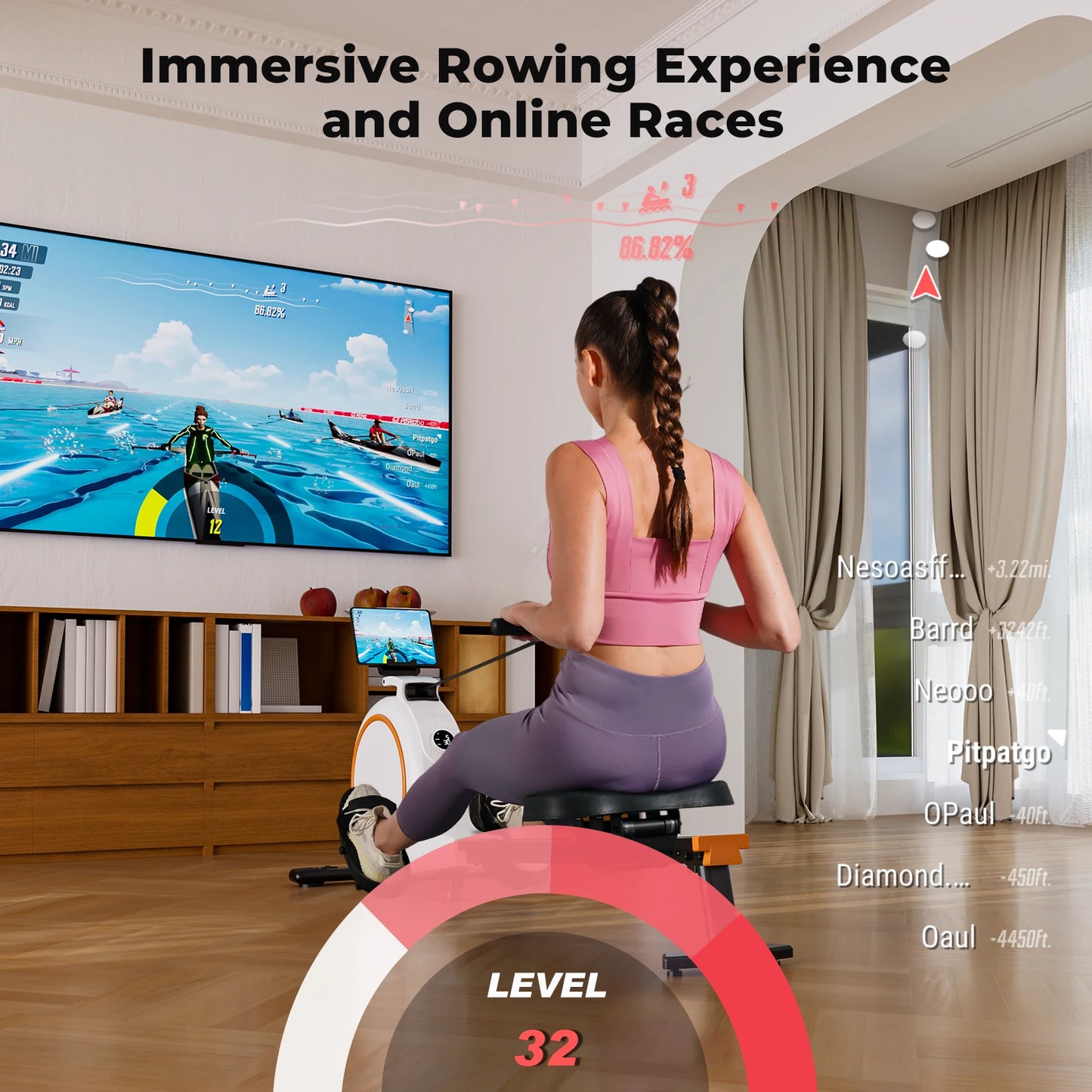 Home Rowing Machine 32Level Adjustable Resistance 300LBS Trainer Row Machine