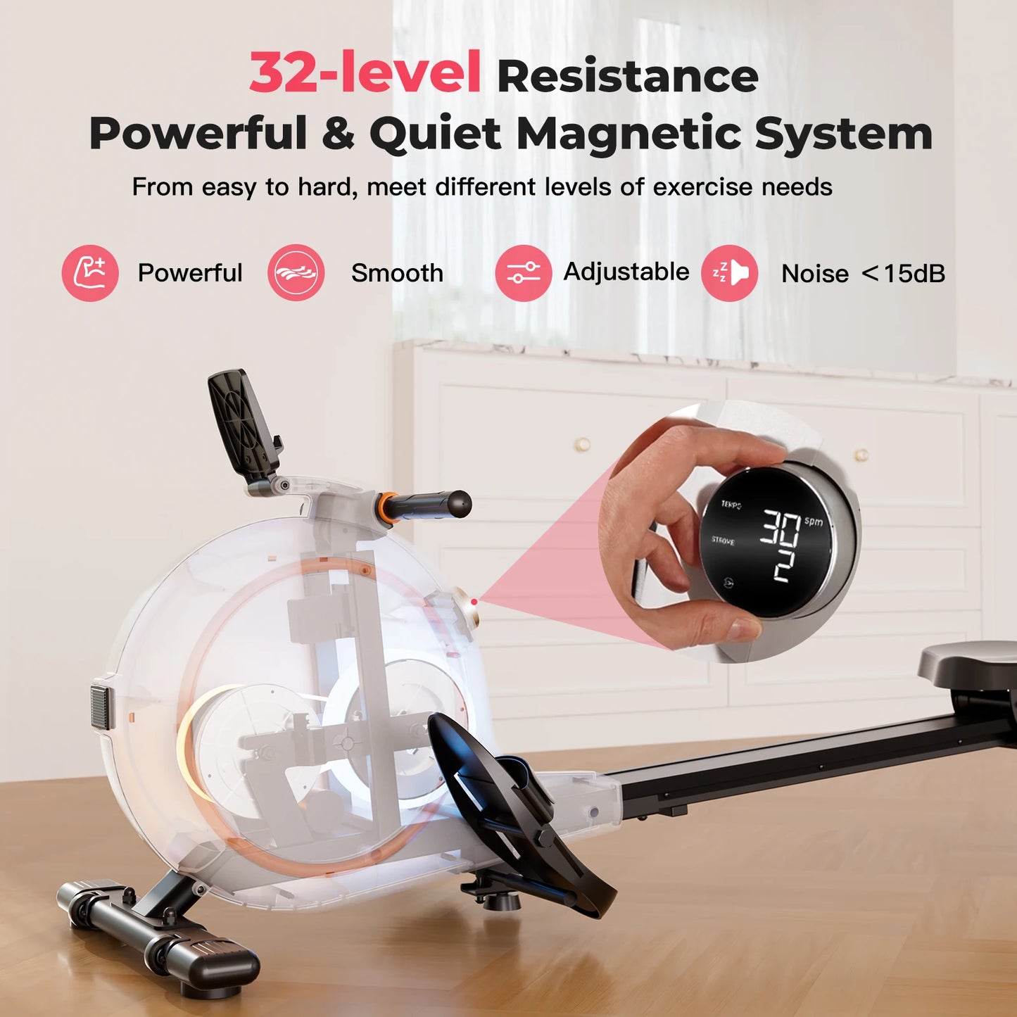Home Rowing Machine 32Level Adjustable Resistance 300LBS Trainer Row Machine