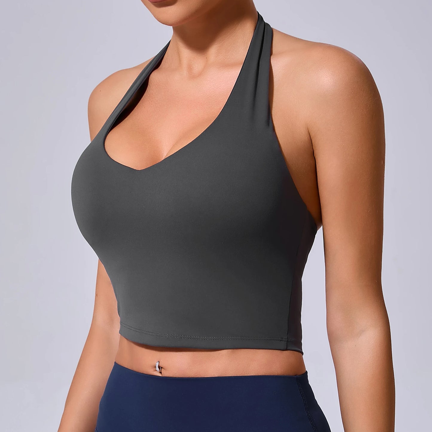 Ladies Sports Bra Sexy Hanging Neck High Support Impact Yoga