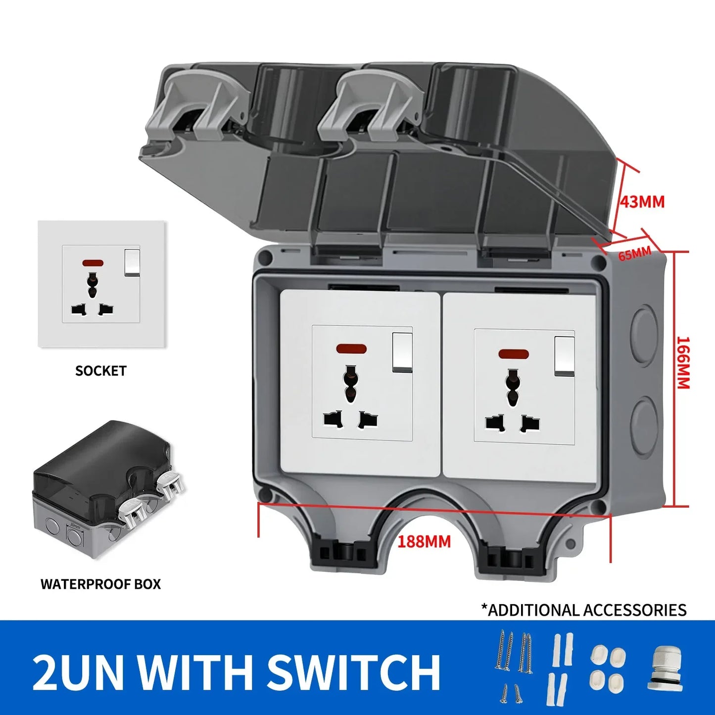 EU Socket IP66 Weather Dustproof Outdoor Plug Wall Socket Outlet