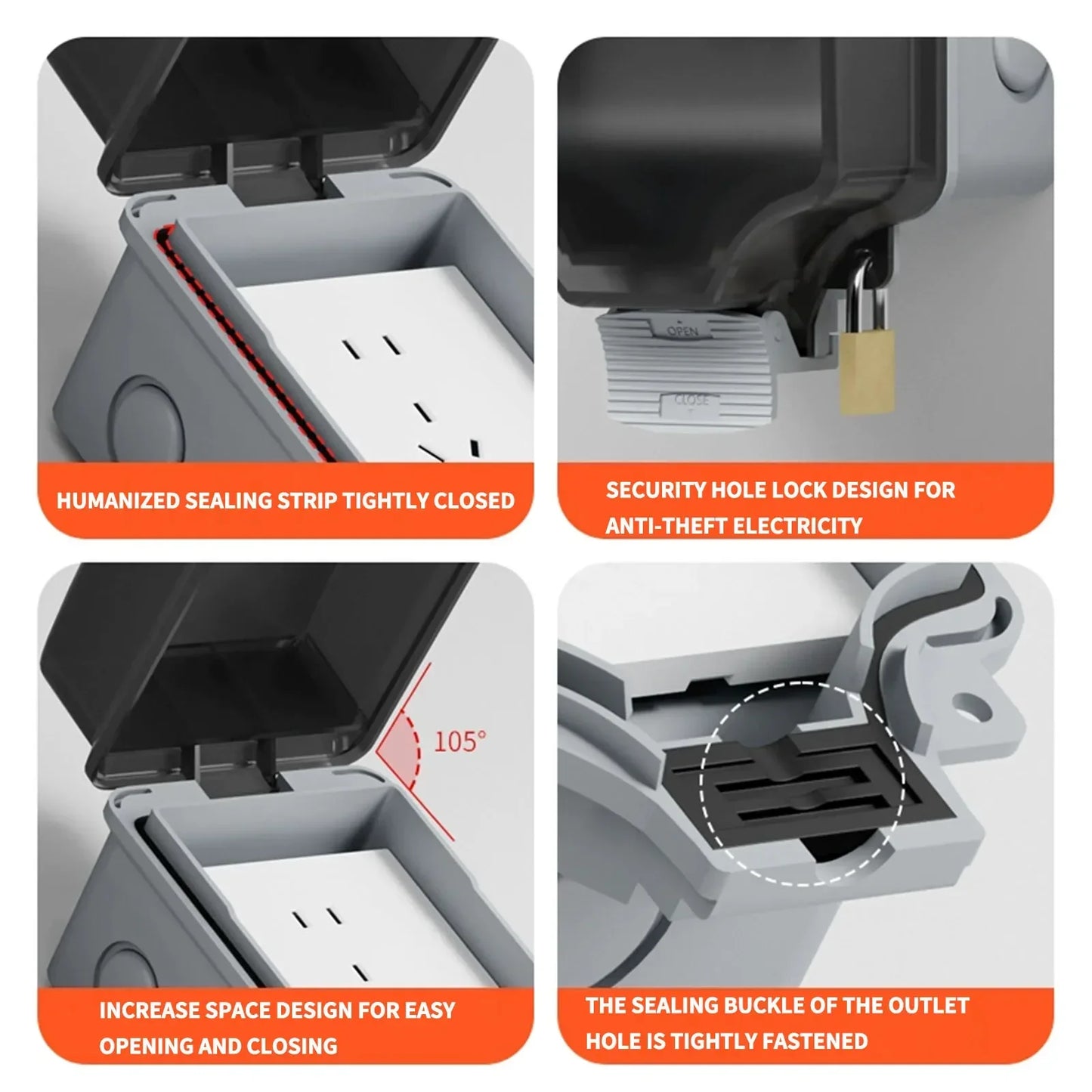 EU Socket IP66 Weather Dustproof Outdoor Plug Wall Socket Outlet