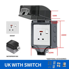 EU Socket IP66 Weather Dustproof Outdoor Plug Wall Socket Outlet