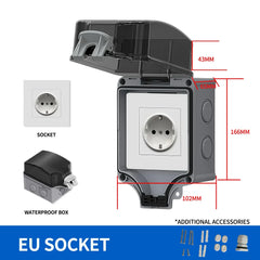 EU Socket IP66 Weather Dustproof Outdoor Plug Wall Socket Outlet