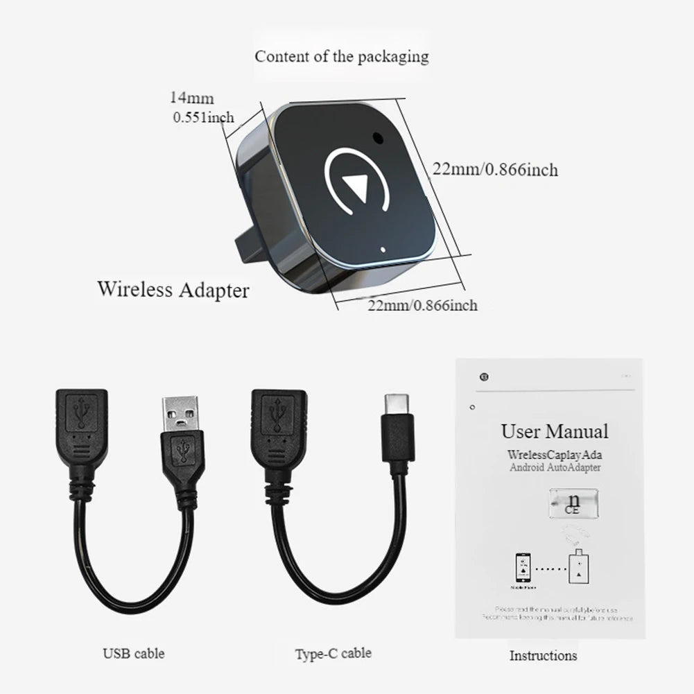 2 in 1 Wireless CarPlay Android Auto Adapter Smart USB Dongle