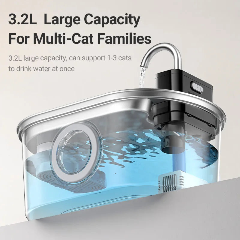 Stainless Steel Cat Water Fountain Wireless Sensor Smart Automatic