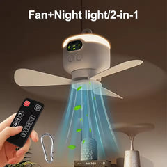 Portable Wireless Ceiling Fan Light Rechargeable Camping Fan