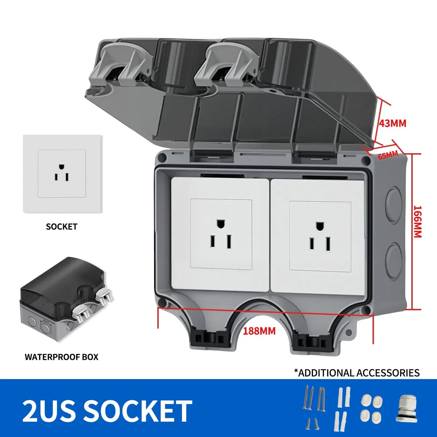 EU Socket IP66 Weather Dustproof Outdoor Plug Wall Socket Outlet