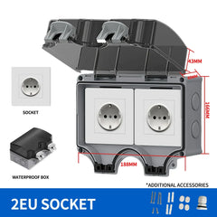 EU Socket IP66 Weather Dustproof Outdoor Plug Wall Socket Outlet