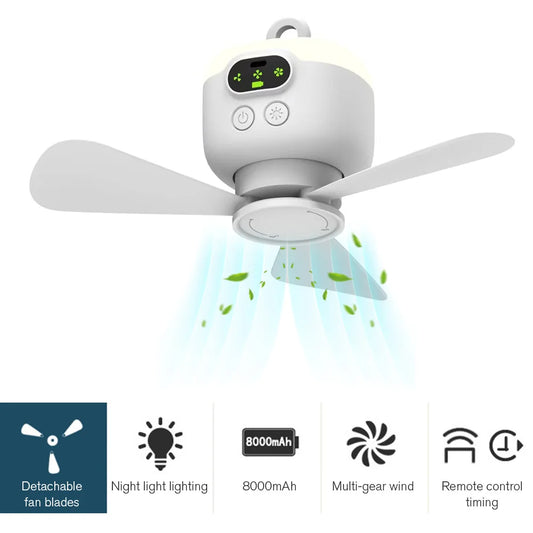 Portable Wireless Ceiling Fan Light Rechargeable Camping Fan