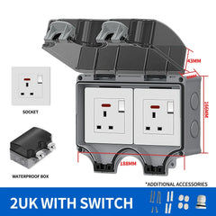 EU Socket IP66 Weather Dustproof Outdoor Plug Wall Socket Outlet